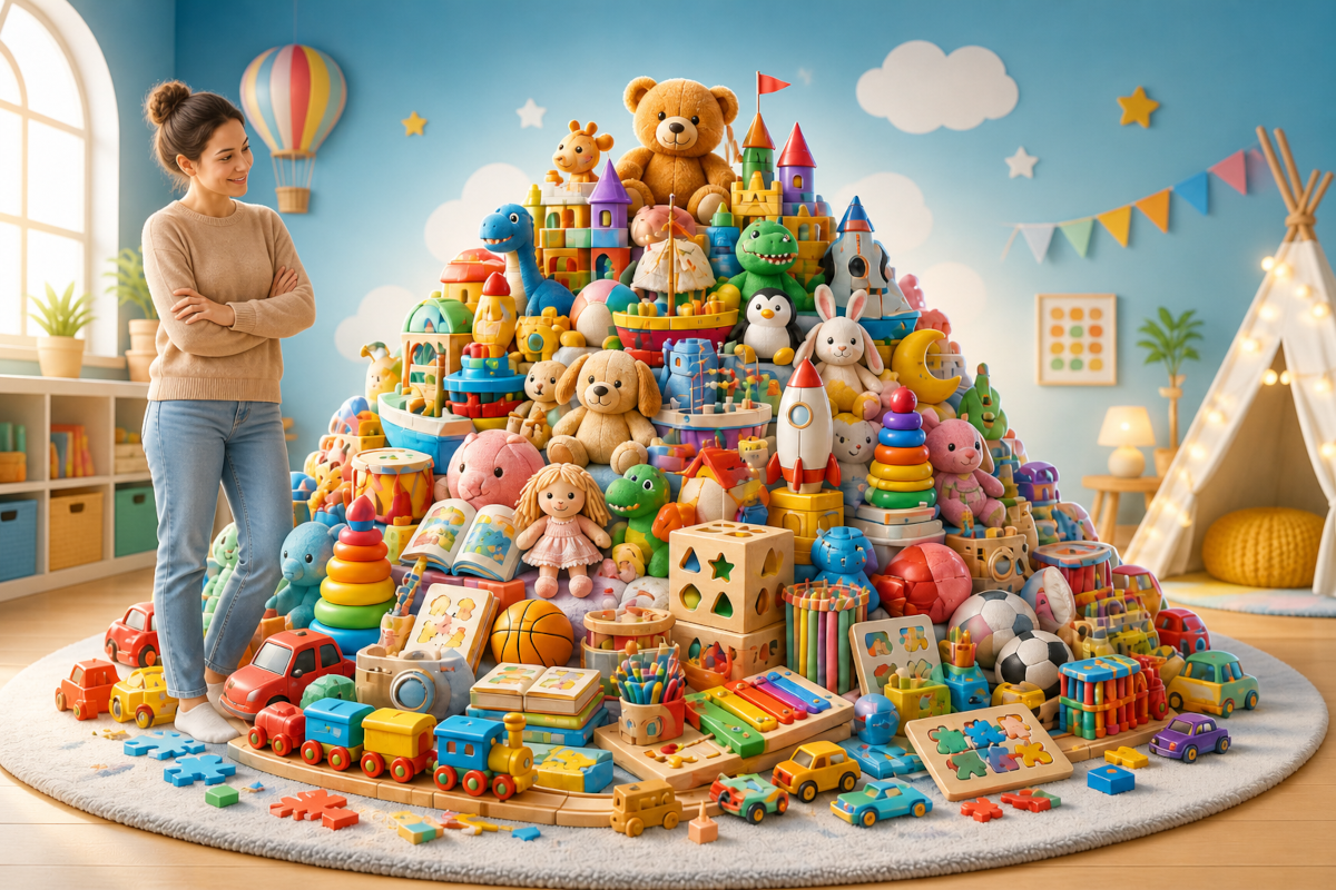 Colorful kids toys and play scene