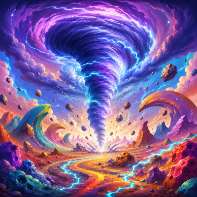 Endless Tornado Planet coloring pages with a giant colorful alien tornado
