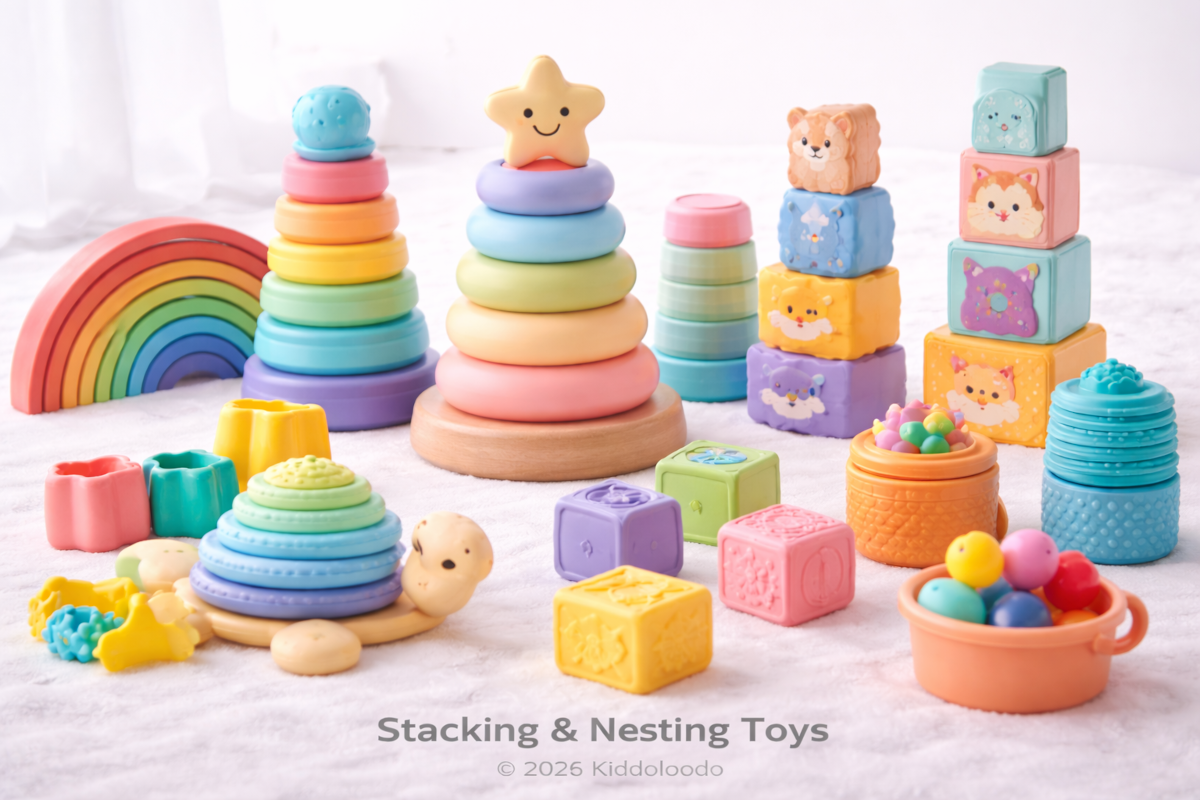Baby stacking toys including stacking rings, nesting cups, stacking blocks, rainbow stackers and stacking animals