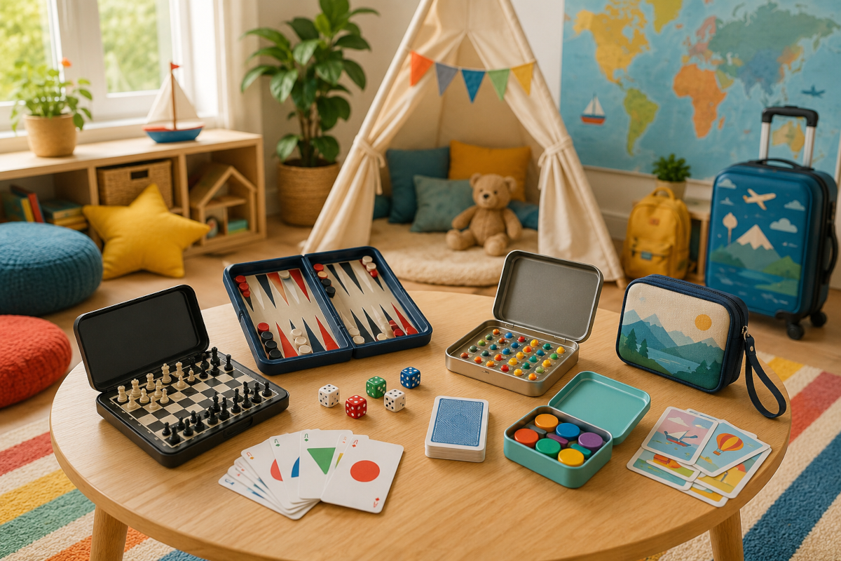 Travel and compact games for kids and families with mini magnetic board games, pocket card games and travel-size chess sets