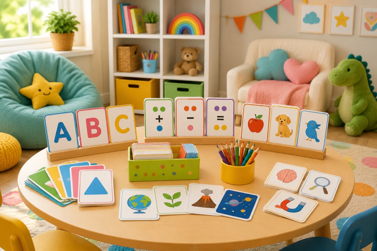 Flashcards and learning cards for kids with alphabet cards, math fact cards, vocabulary cards and science fact cards