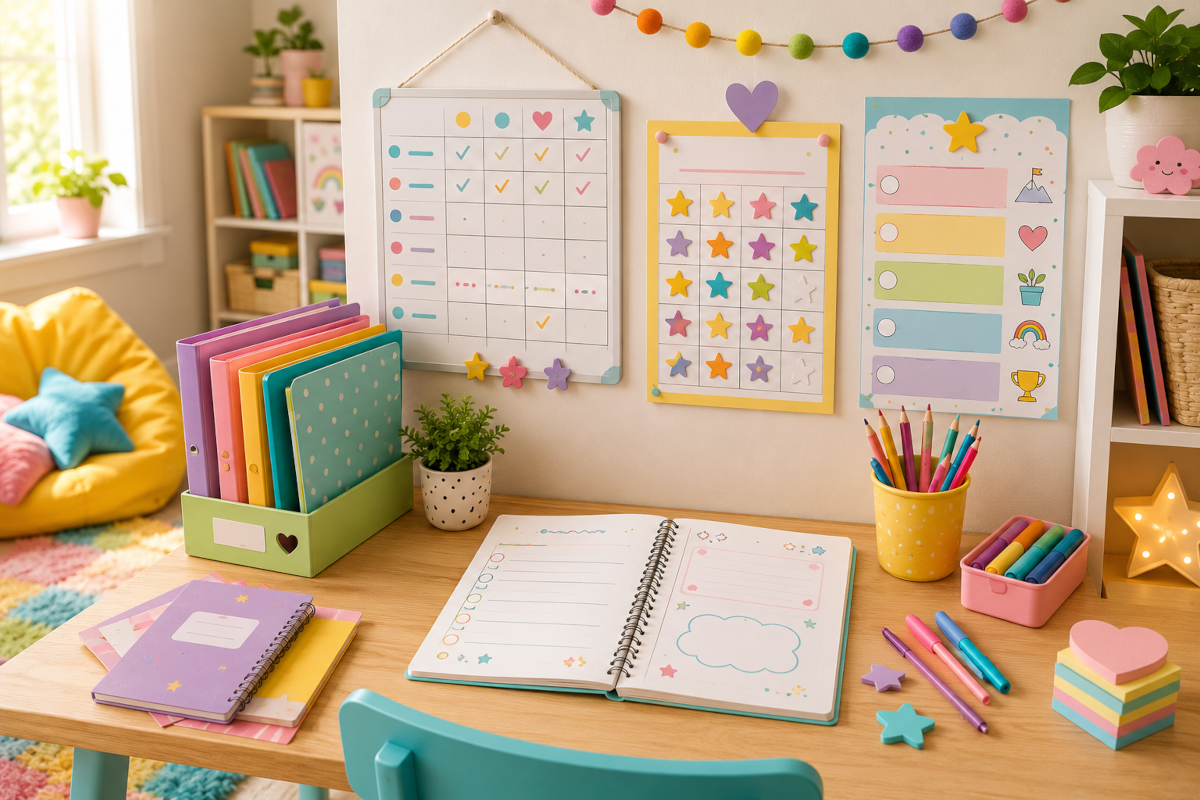 Student organization and motivation tools for kids with planners, homework trackers, reward charts and goal-setting charts