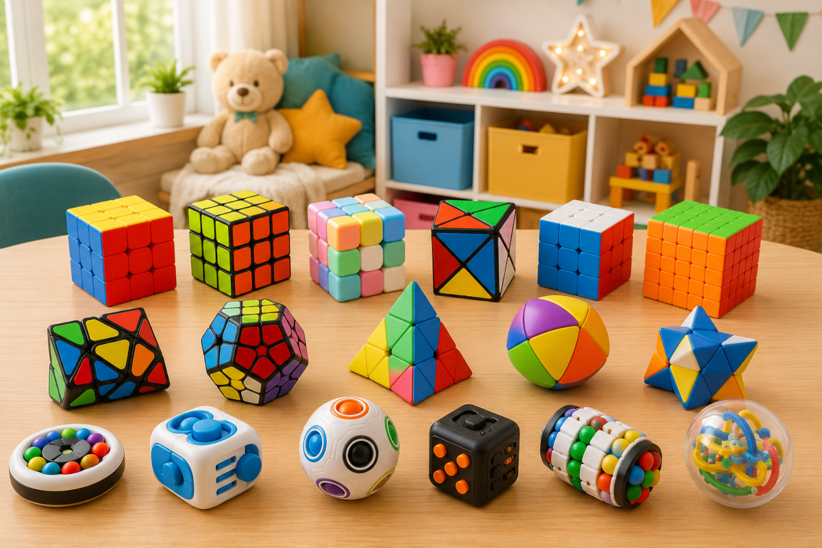 Puzzle cubes and twist puzzles for kids with colorful cube puzzles, shape mods and hands-on spatial brain teasers