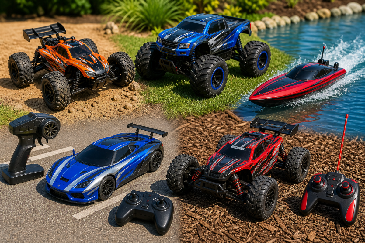 Remote control vehicle toys including RC cars, RC monster trucks, RC boats and beginner remote vehicles