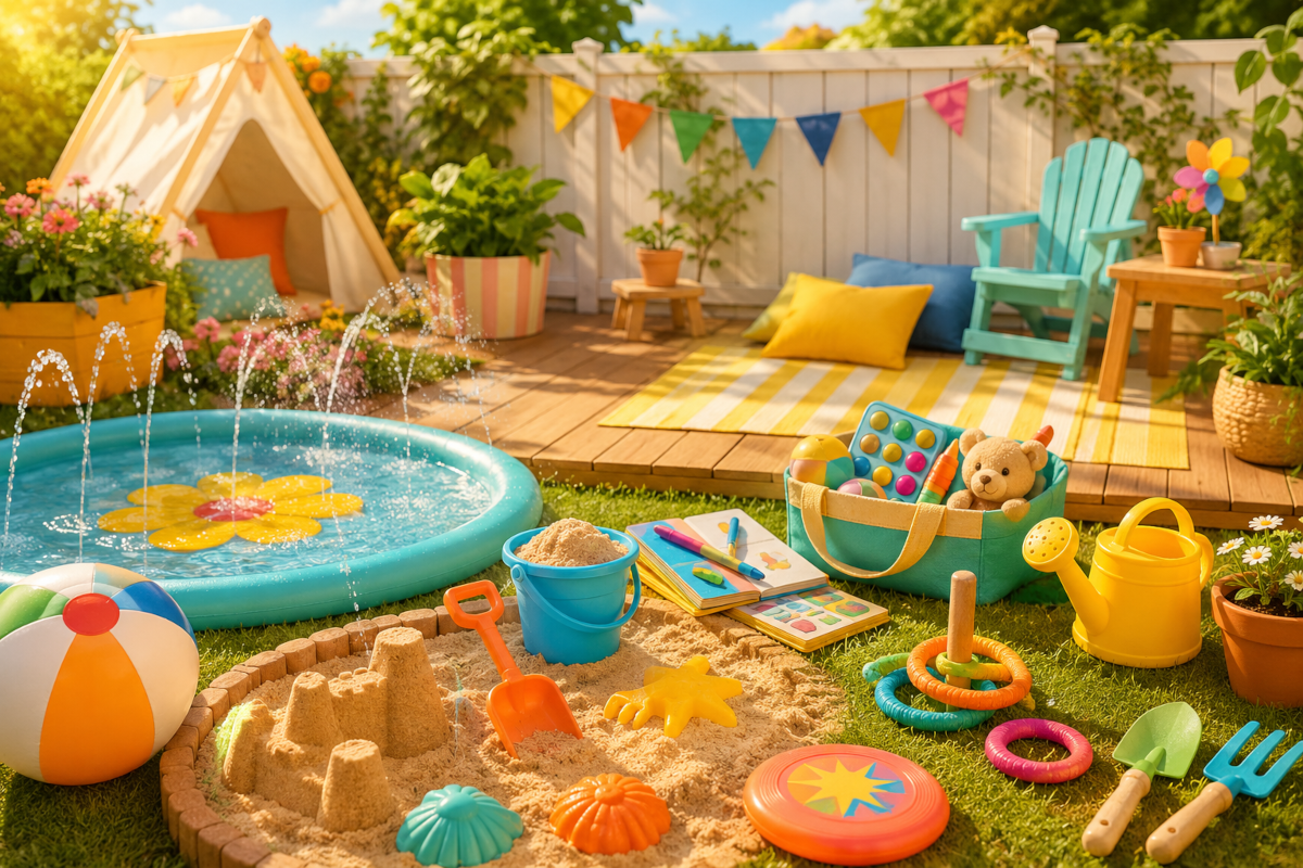 Summer toys and activities for kids with water toys, beach toys, backyard games and garden play ideas